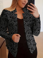 Vintage Print Casual Long-Sleeve Open-Front Blazer - Black