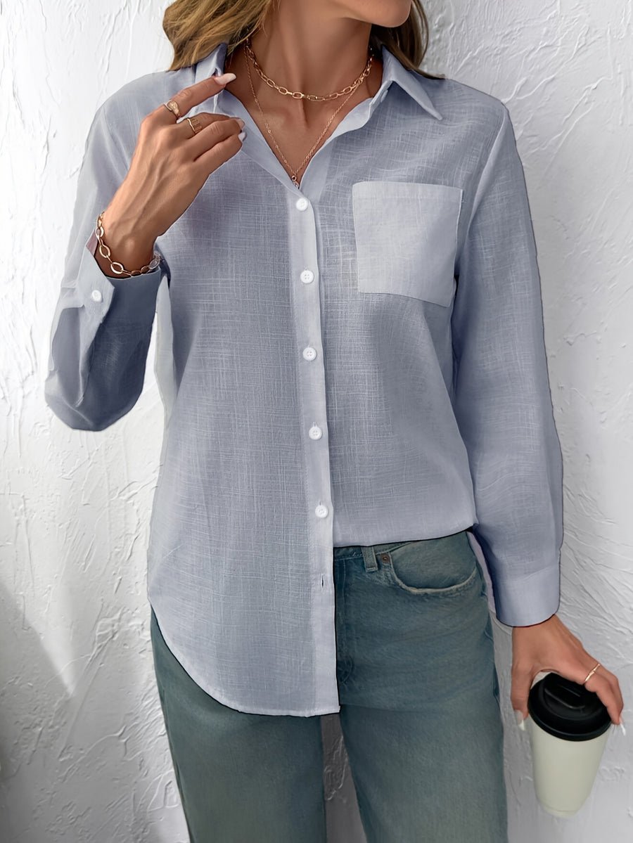 Slub Style Shirt Casual Women Long Sleeves - Grey