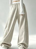Wide Leg Sweatpants with Contrast White Elastic Waistband, White Side Piping Stripes, Convertible Adjustable Hem Cuff Two Ways Wearing Pants, Four Seasons Breathable Casual Athletic Joggers for Yoga Daily Street Outfits - M Beige