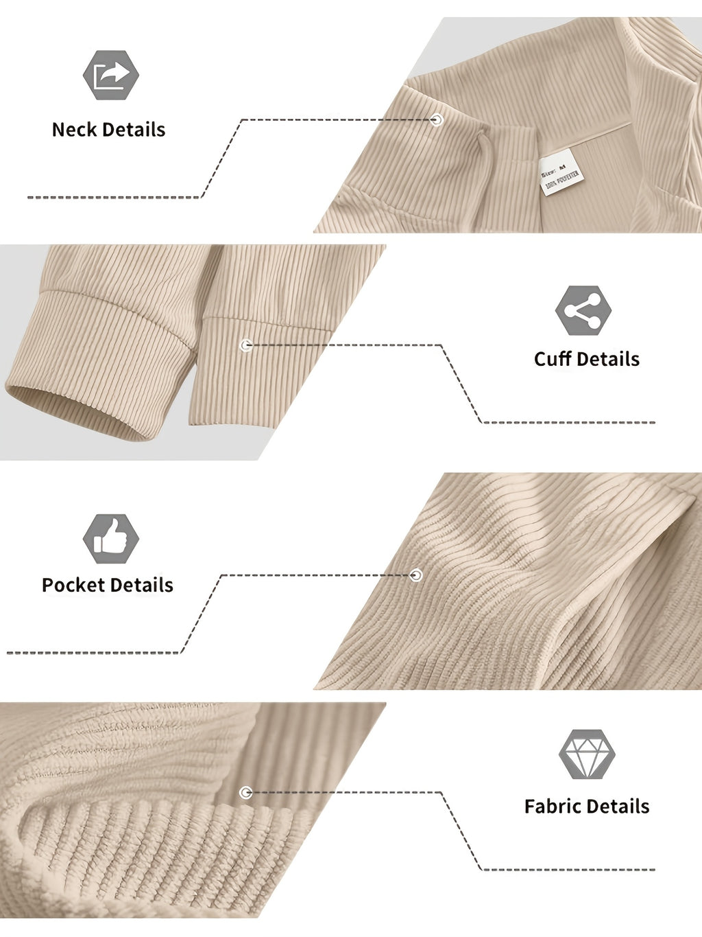 BOWZ Men's Corduroy Jacket Button-Up Cardigan Coat with Stand Collar & Drawstring Hood Suitable for Sports, Casual Commuting Jacket, Corduroy Button-Front Closure, Machine Washable Fall Outerwear, Solid Color Regular Fit Cardigan Gift - Light Khaki