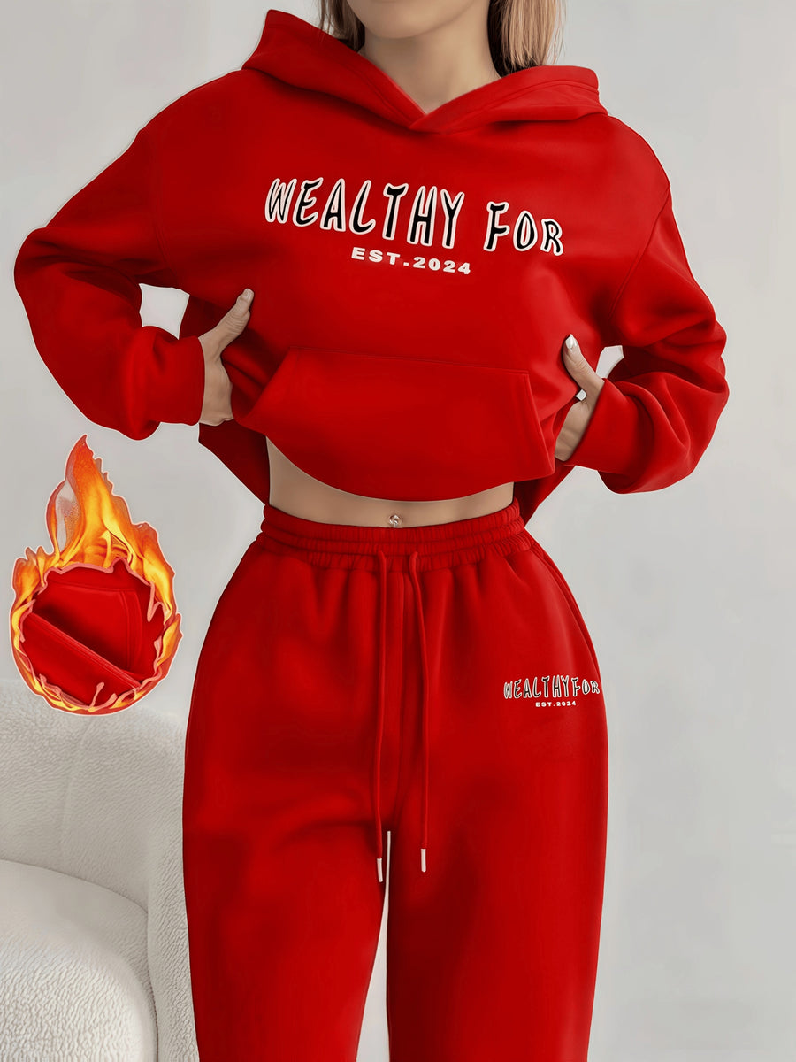 Autumn and Winter Latest Style Women's Hoodie Set, Fashionable and Casual Y Long-sleeve Set - Red