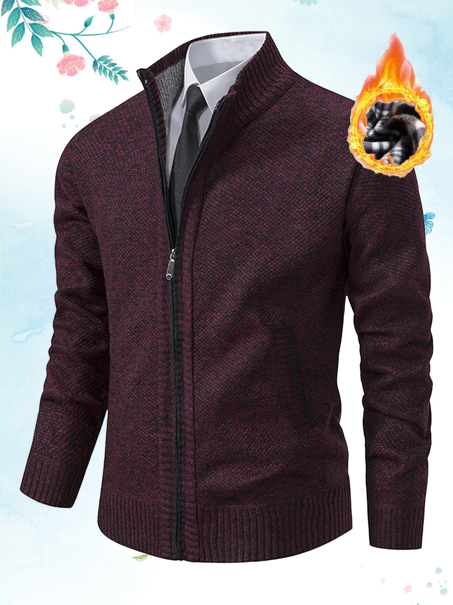 Single Casual Knitted Jacket with Stand-Up Collar And Smooth Zipper, Comfortable And Loose Retro Style, Versatile And Durable for Upper Body. (Includes Jacket) - Burgundy