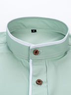 Men'S Short-Sleeved Shirt, Henley Collar/Stand-Up Collar Design, Placket Splicing Contrast Color Design - Light Green