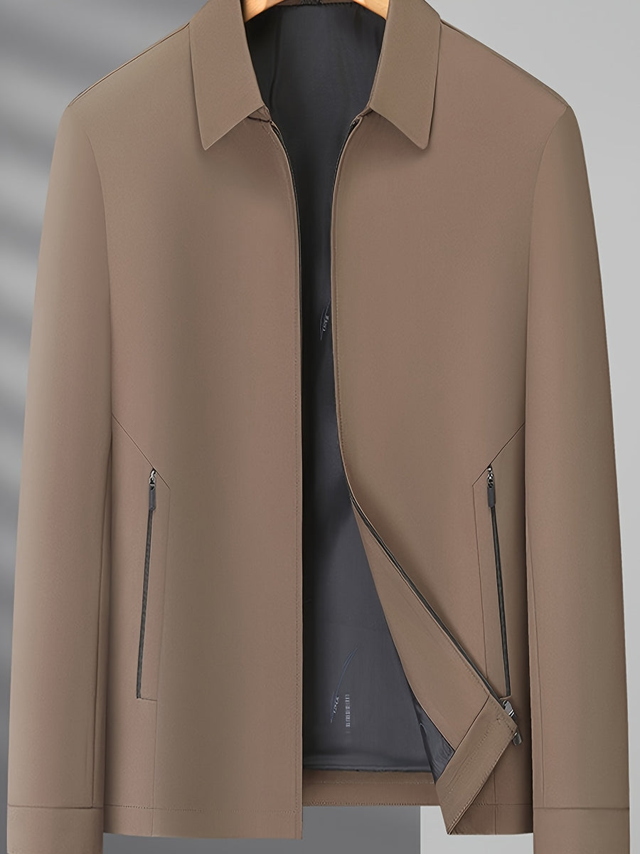 Executive Jacket, Short Style for Cadres, New Spring/Autumn Collection, Lapel Business Jacket for Middle-Aged Men - 40141-Professional Dad Style - 2593 Khaki