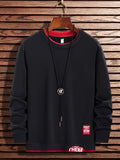 Single-pack Men's Spring/autumn Casual Sport Sweatshirt, Fashionable Round Neck Long Sleeve with Slight Stretch, Letter Color-blocked Top, Suitable for Outdoor Couple Running, Daily Hiking, and Gift-giving - Black