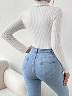 Trendy Autumn And Winter Solid Color Long-Sleeve Casual New Style Bodysuit for Women, Perfect for Vacations - White