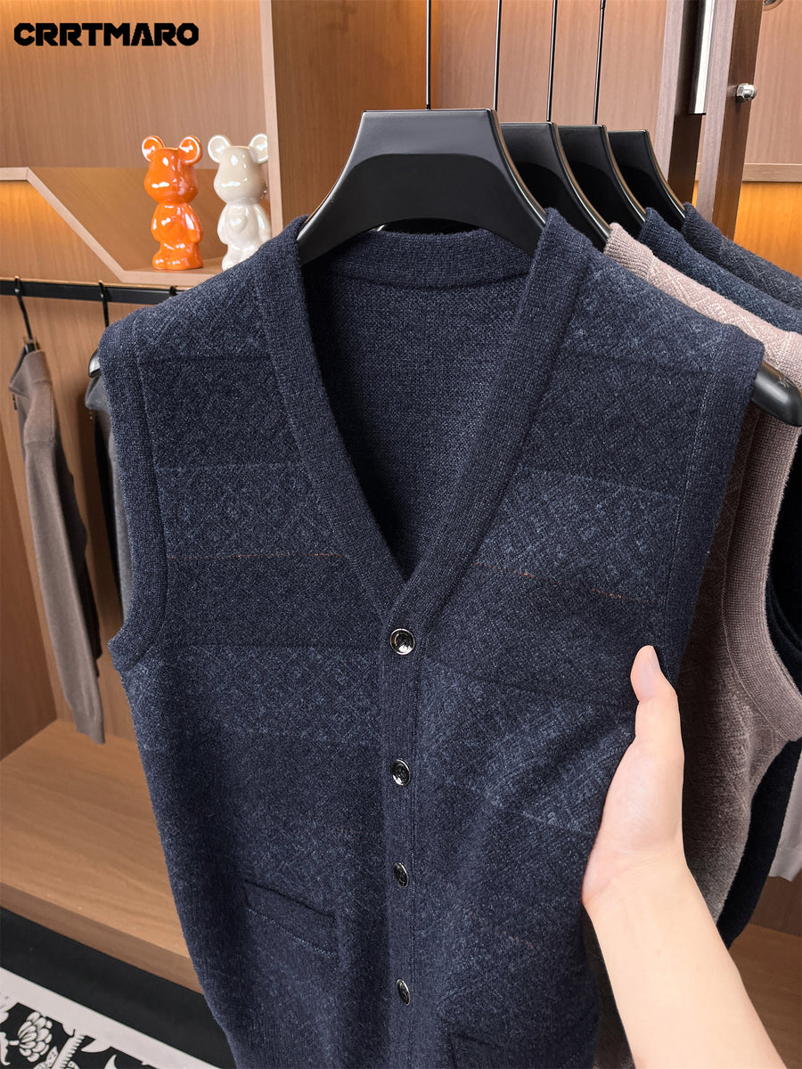 Men's Thick, V Neck Sweater Vest, Warm Casual Layering Top for Fall and Winter - Medium Gray