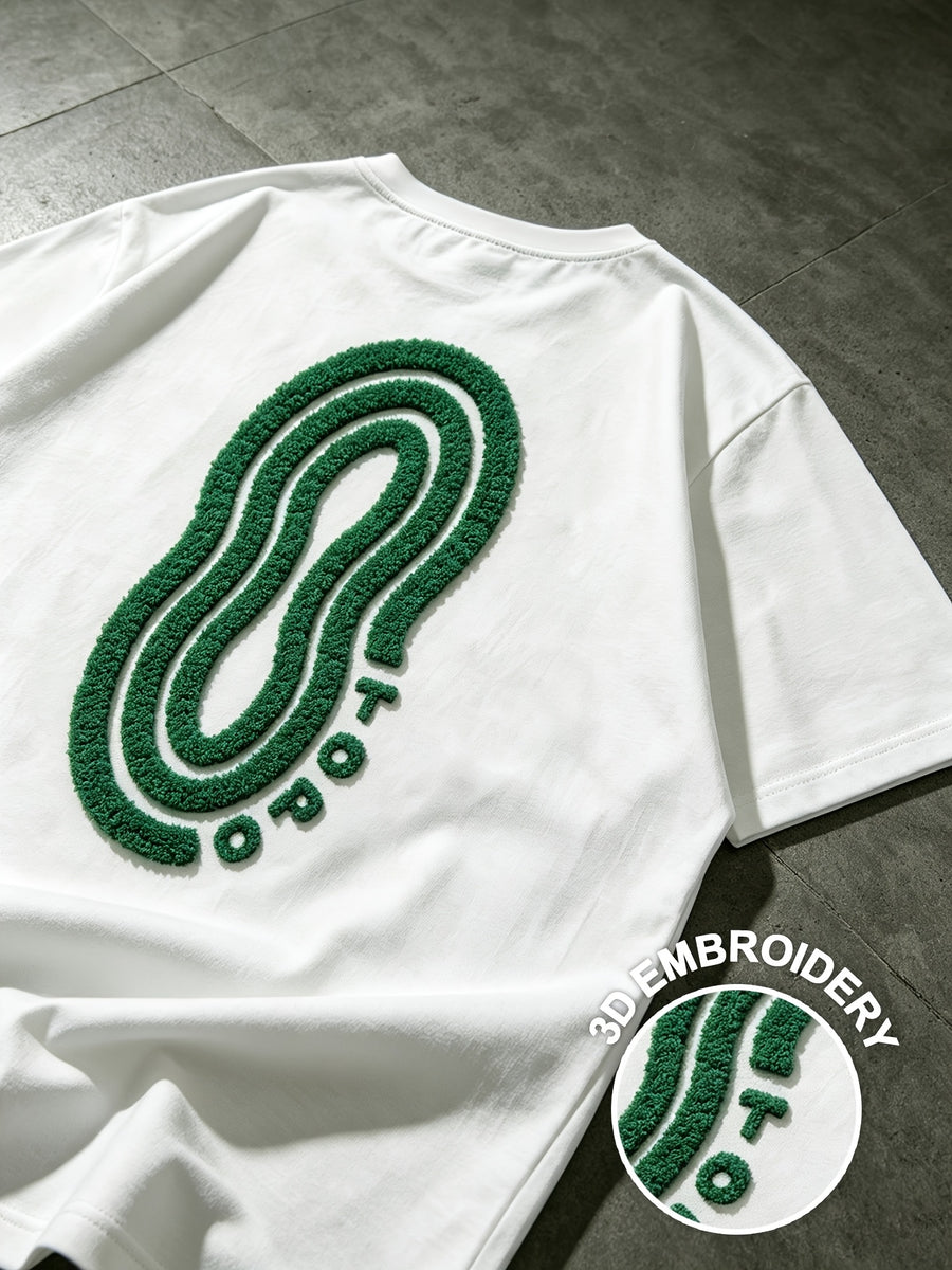 2026 Men'S Spring/Summer Letter Pattern Terry Cloth Embroidery Loose Crew Neck Short Sleeve T-Shirt, Casual Hip Hop Street Style, Unisex Loose Top, Multiple Colors Available, Couple Style - White-068C