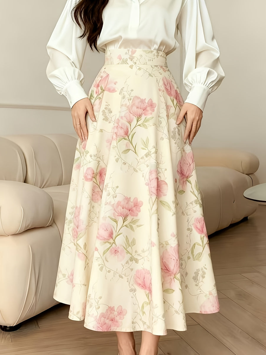 Women's A-Line Skirt with Fashionable Print LL256 - Pale Pinkish Gray