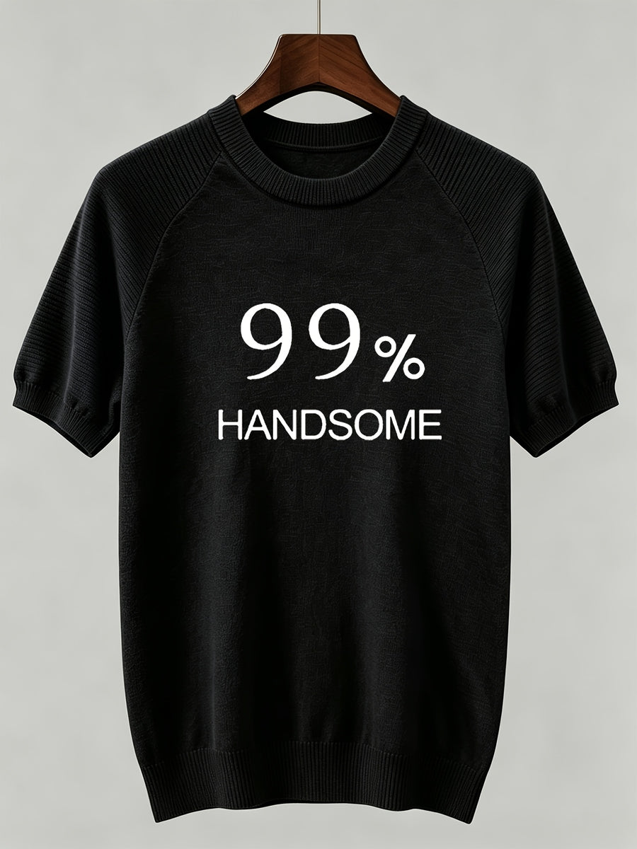 2026 Light Luxury Texture Men'S Off-Shoulder Knit Short Sleeve, Comfortable And Breathable Summer T-Shirt - Black