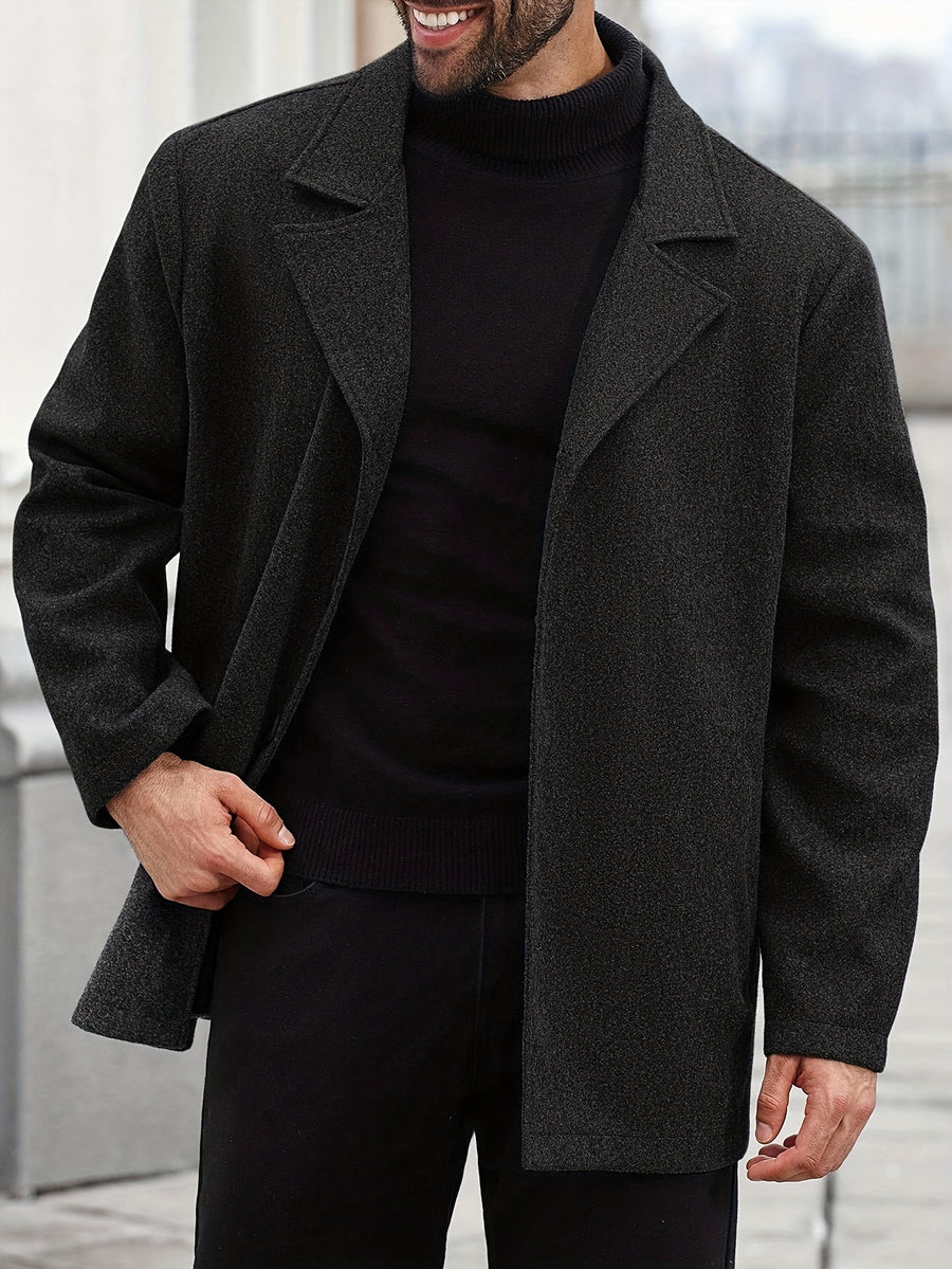 Men'S Fashion Herringbone Jacket, Casual Business Commuter Easy Multifunctional Button-Up Coat, Long Sleeve Men'S Jacket, Men'S Jacket Coat, Fall Winter Men'S Long Sleeve Top Coat - Black