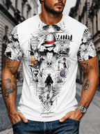 Men'sThemed Short Sleeve T-shirt,  Zoro Ace Shanks Joint Design,  Comic Style Printed Top, Suitable for Daily Commute Leisure Sports And Multiple Scenarios, Undershirt with Inherited Wi - Mixed colors