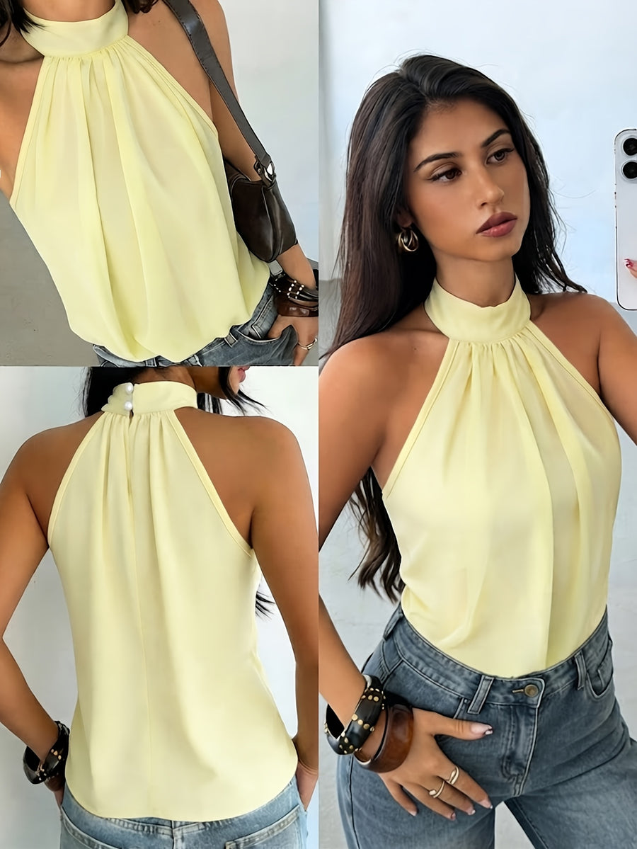 Laid-back Style Women'S Halter Vest - 【Light Yellow】