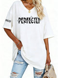 Women S Fashion V Neck Tee Featuring Relaxed Drop Shoulders - White
