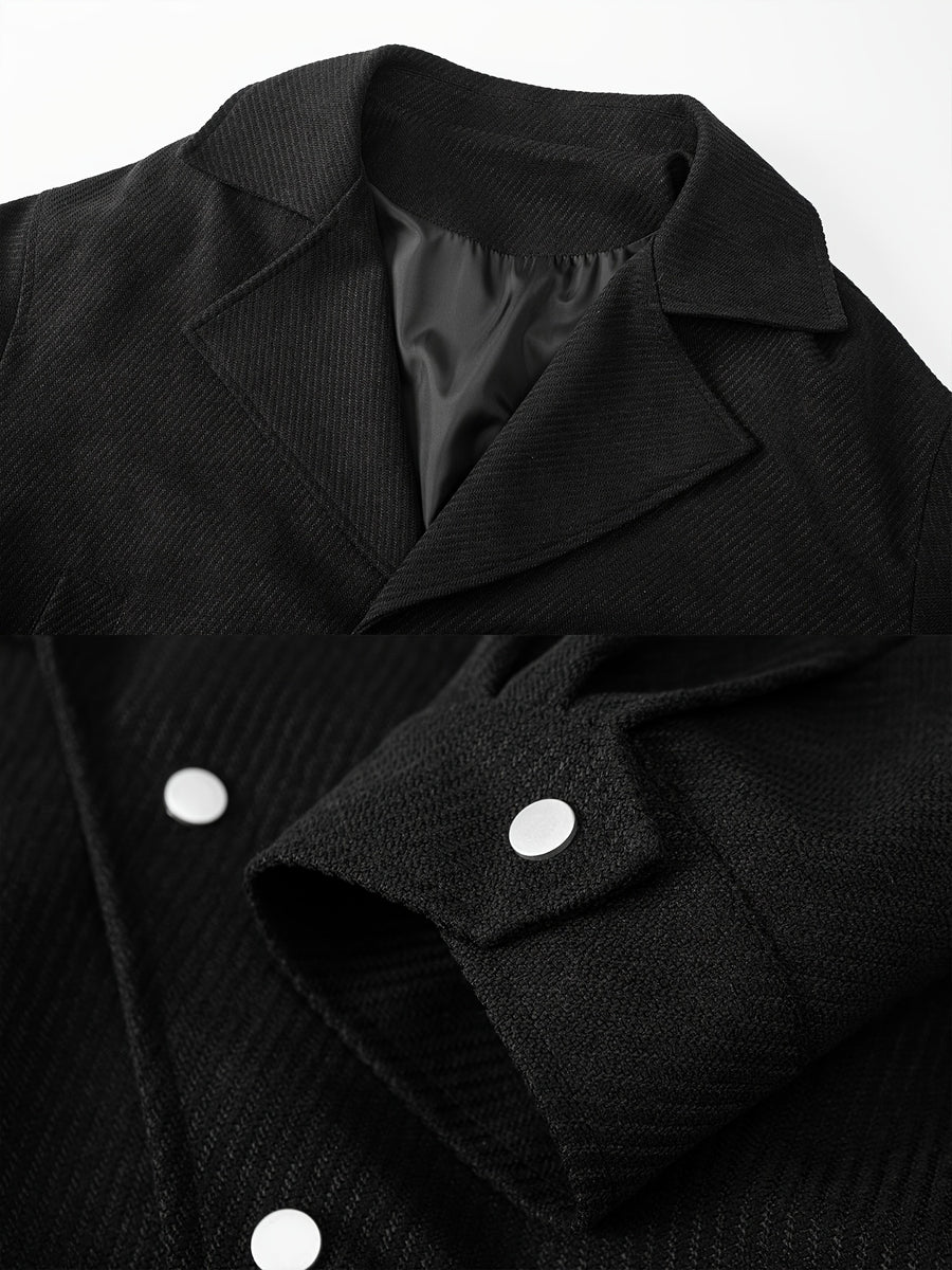 Men's Light Luxury Lapel Button-Front Cardigan Jacket - Loose Fit Blazer Coat with Lapel Collar & Button Closure, Machine Washable Suitable for Business Casual, Office Wear, Daily Use, Outdoor Events - Solid Color Outerwear - Black