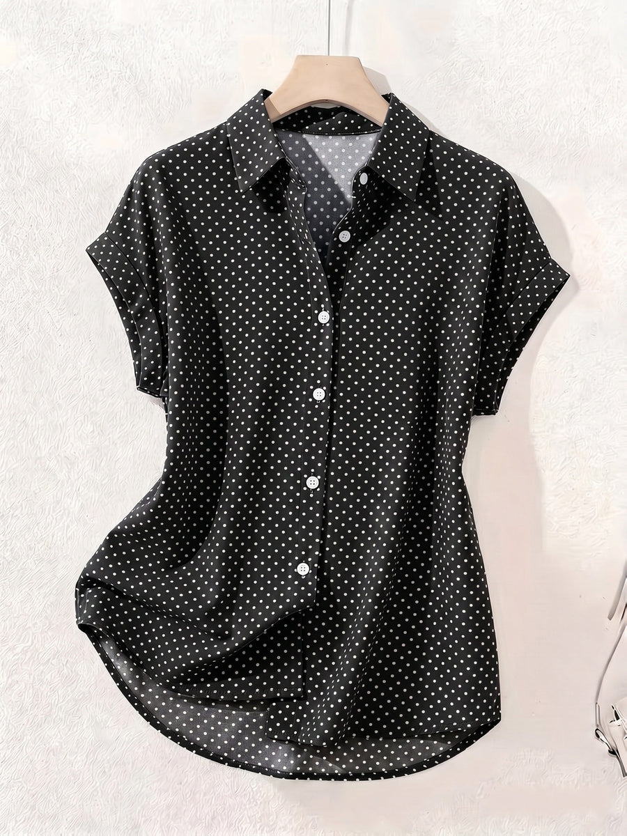 Summer Polka Dot Single-Breasted Short-Sleeve Shirt - Black