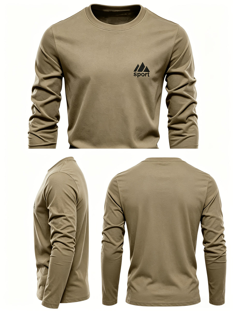 Men'S Spring And Autumn Thin Knitted Classic Solid Color Long-Sleeve T-Shirt 1pc, Casual Sports All-Match Inner Wear Men'S Long-Sleeve Tops - Khaki