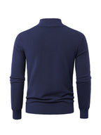 2025 New Men's Casual Solid Color Knit Zip-Front Sweater - Thickened Warm Top - Fashionable Minimalist Style with Medium Stretch for Daily Comfort, Men's Essential Cold-Weather Item, High-Quality Autumn/Winter Fashionable and Mature Pullover - Royal Blue