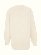 Women'S Autumn Winter New V-Neck Single Button Long Sleeve Solid Color Cardigan - Off-white