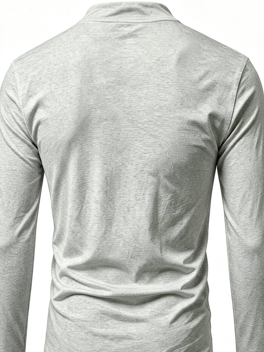 2026 New Men'S Casual Outdoor Tie-Neck Polo Shirt - K, Long Sleeve for All Seasons, Button-Less Design with Cross Drawstring, Stand Collar, Breathable And Comfortable, Quick-Dry - Light Grey