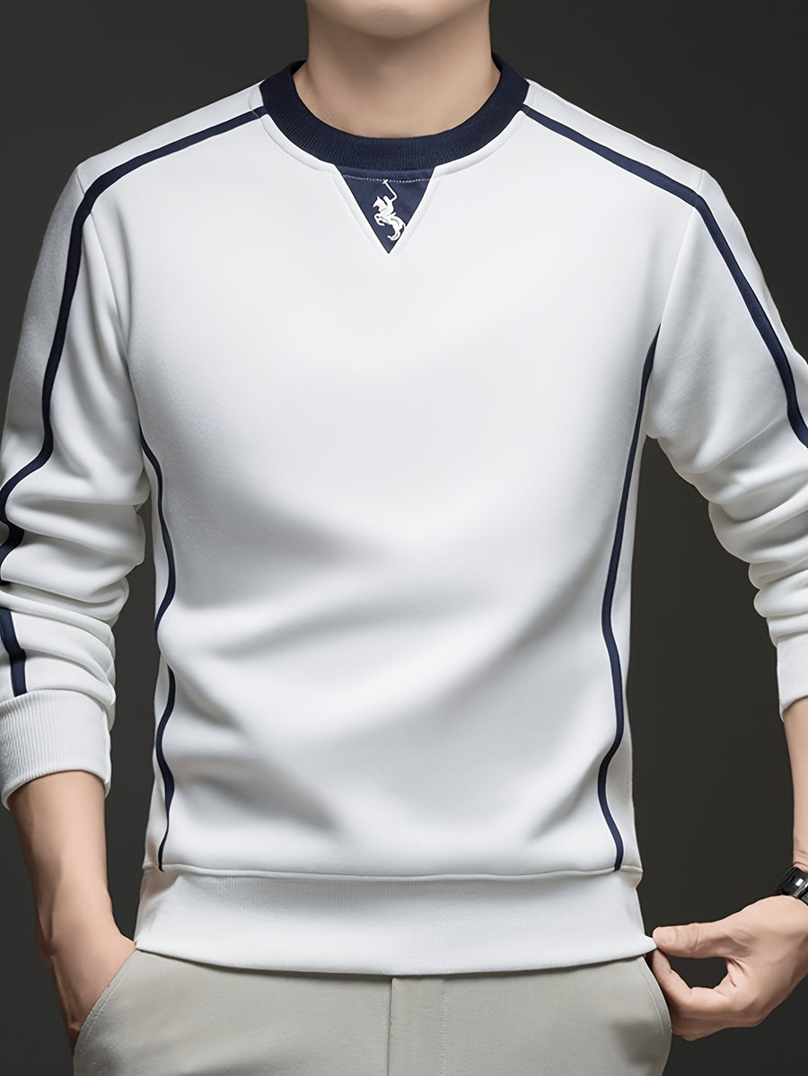 Autumn/Winter Regular Style Comfortable and Warm Men's Crew Neck Long Sleeve Sweatshirt, Versatile for Daily Wear - SINBOS - White
