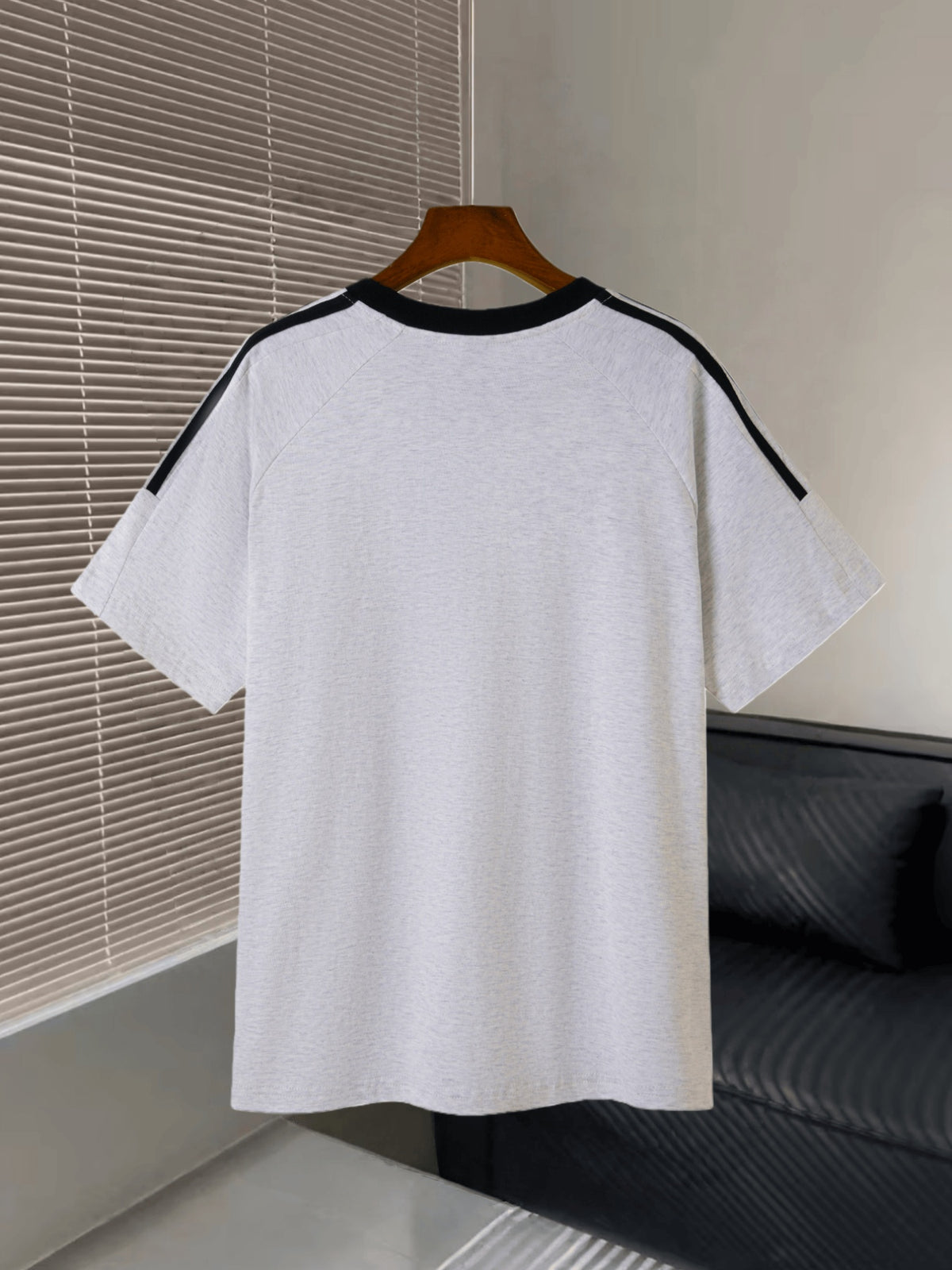 100% Cotton 220g Unisex T-shirt, Classic Fashion Stripe and Color-block Design, Comfortable and Versatile Casual Top for Daily Wear, Couples, and Sports - Grey