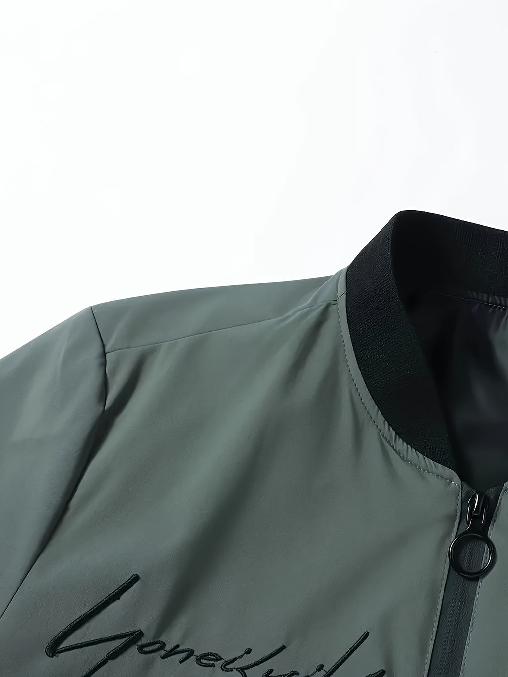 Men's Windproof Pilot Jacket with Letter Embroidery, Full Zip Closure, Suitable for Outdoor Sports, Hiking, Urban Commuting - Machine Washable, Polyester, Casual Fashion Versatile Trendy Black Coat, Essential for Stylish Men - fern green
