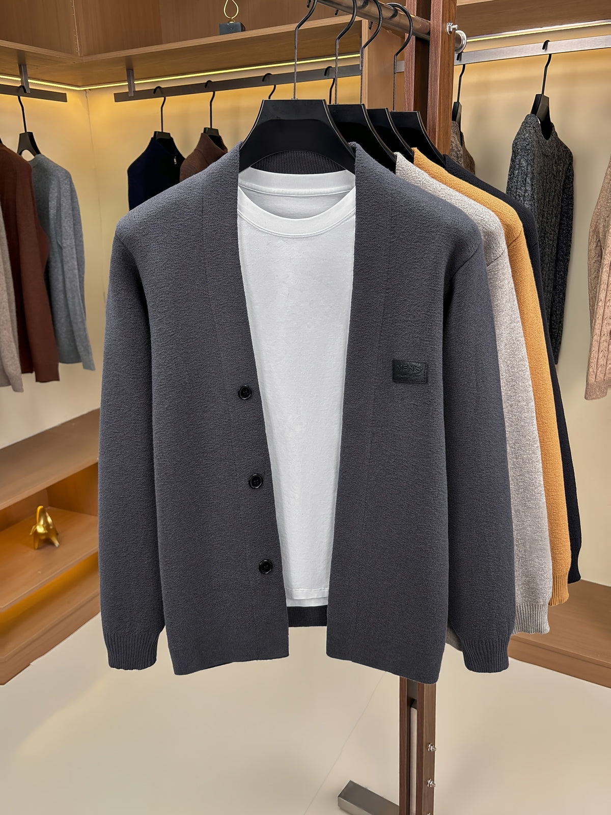 Men's Minimalist Commuter-Style Knit Cardigan, Crafted from Fine, Soft, and Supple Knitted Fabric That Is Skin-friendly, Breathable, Wrinkle-resistant, and Pilling-resistant. The V-neck and Relaxed Fit Are Flattering on All Body Types - Dark Gray
