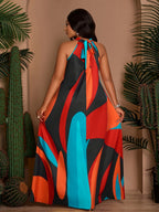 Women's Spring/Summer Elegant Loose-Fit Casual Printed Sleeveless Dress with Back Tie - Red