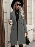 Women'S Solid Color Double-Breasted Trench Coat - Grey