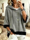 Plus Size Women'S Casual Drawstring Hooded Top, Classic Versatile Hooded Sweater for Elegant Ladies, Loose Fit Comfortable Top, Suitable for Women with Beautiful Curves in Autumn And Winter, Ideal for Commute And Casual Wear - Black