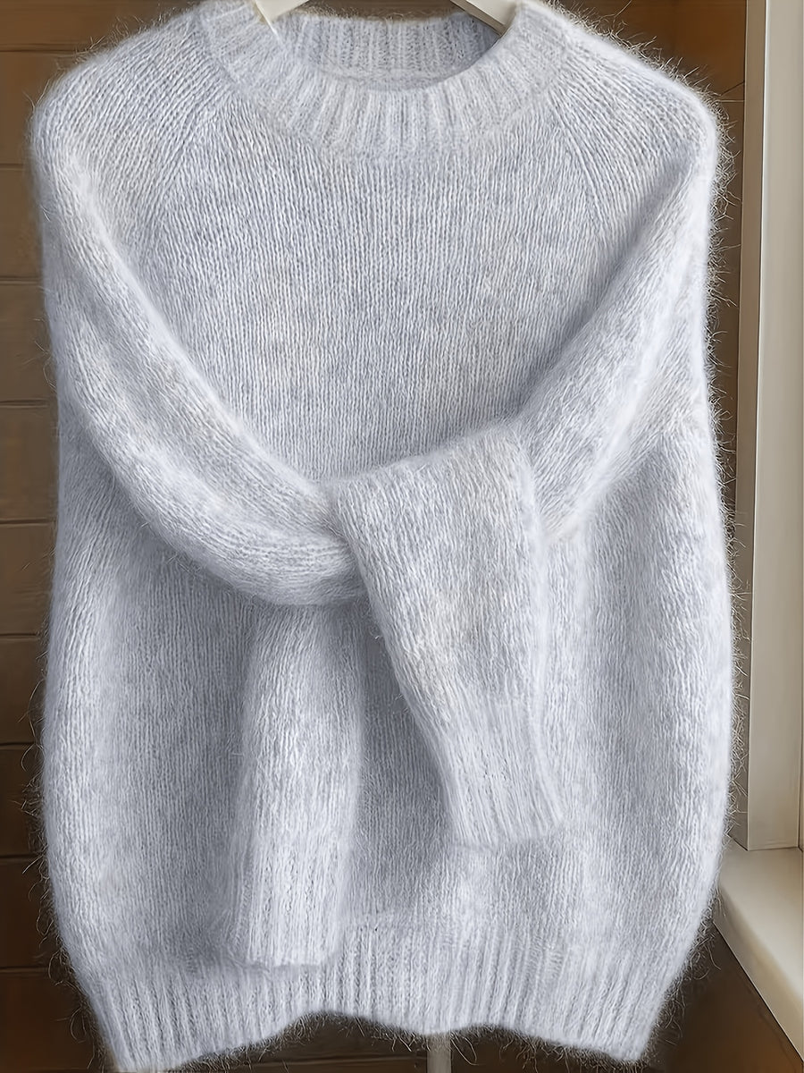 French-style Round-neck Sweater, Soft and Cozy, Elegant Design, Perfect for Spring and Autumn Commuting and Outings - Granny Gray