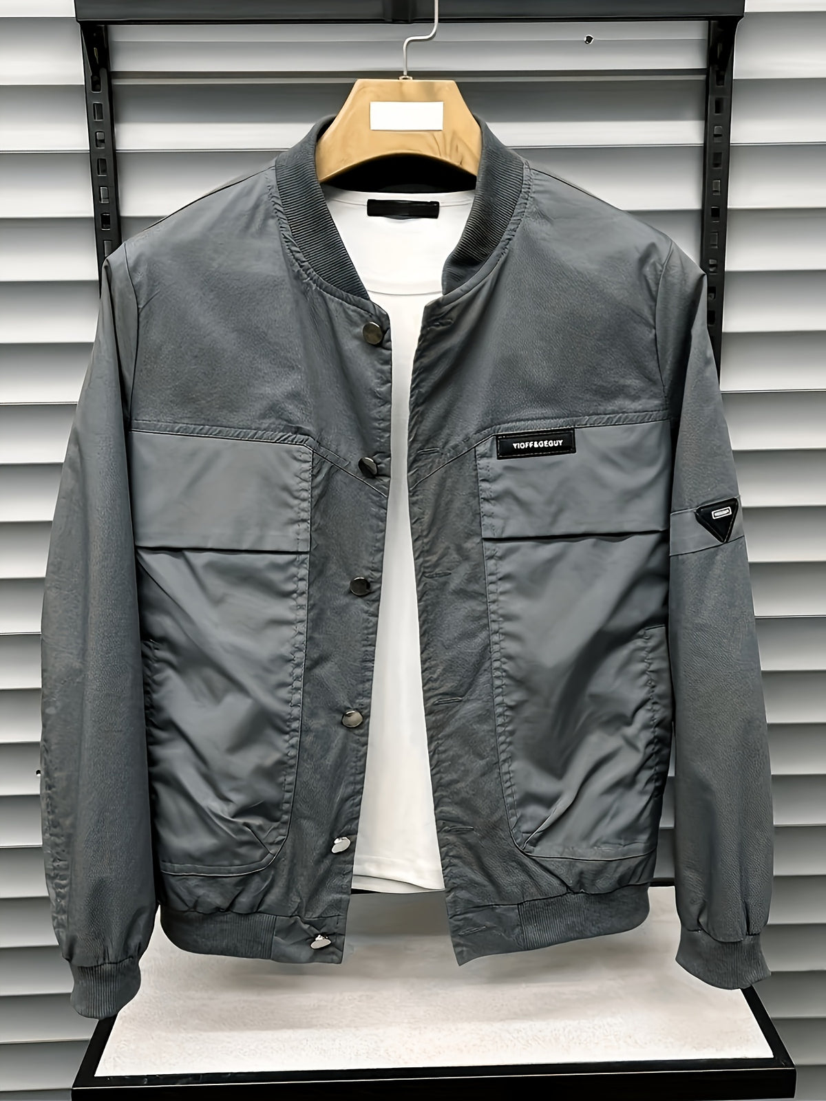 Men's Jacket Outerwear Spring/Autumn Top Workwear Patchwork Casual Trendy Baseball Jacket Short Versatile Style - Grey