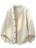 Solid Color Knit Cardigan Men'S Autumn Winter Casual Button Sweater Jacket - Off-white