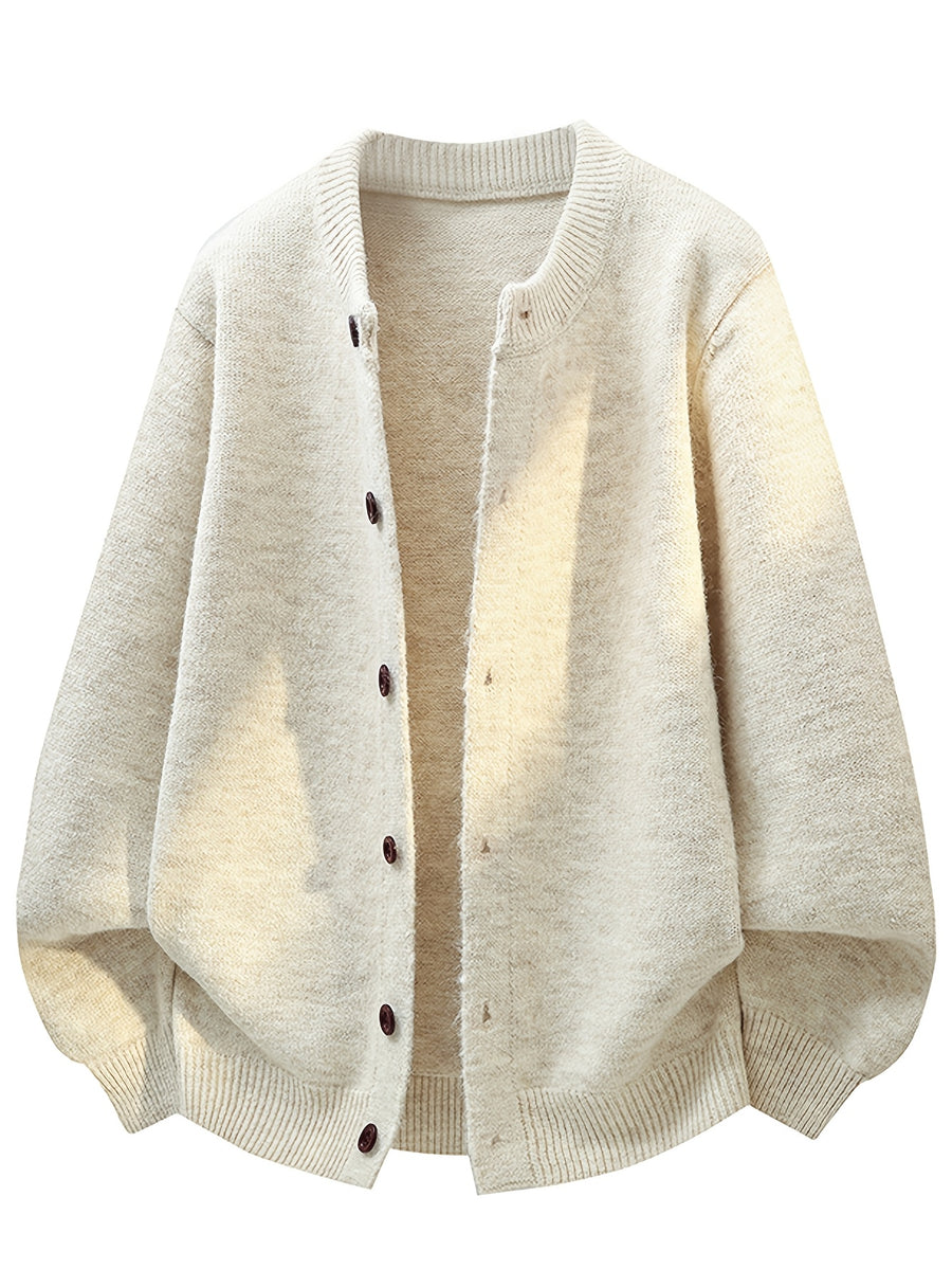 Solid Color Knit Cardigan Men'S Autumn Winter Casual Button Sweater Jacket - Off-white
