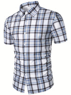 Men's Hawaiian Casual Vacation Plaid Button-Up Short Sleeve Shirt - Multicolor