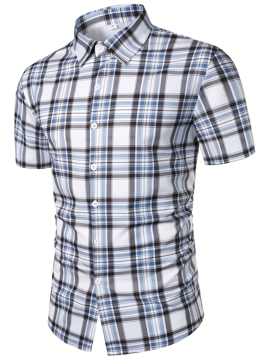 Men's Hawaiian Casual Vacation Plaid Button-Up Short Sleeve Shirt - Multicolor