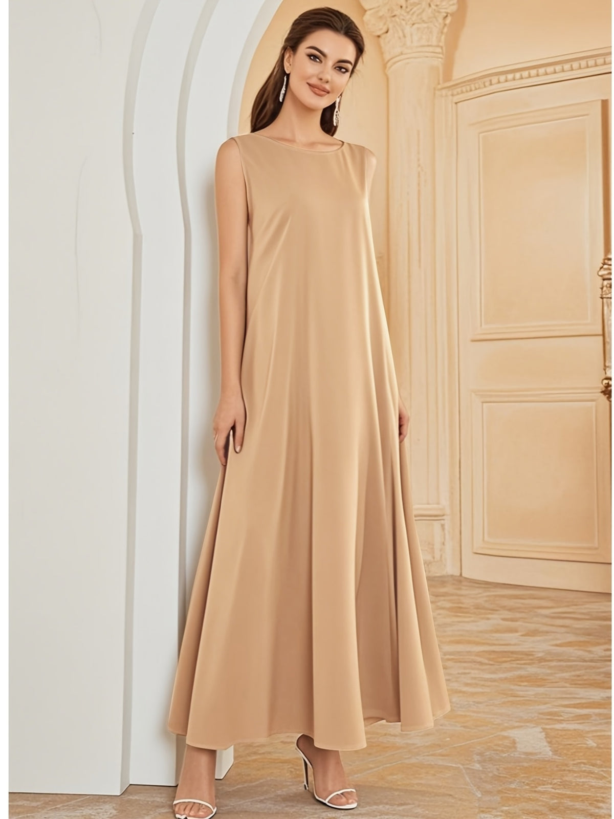 1pc Fashionable, Elegant And Comfortable Bubble Color Fabric. Pure Color Suitable for Daily Outdoor Travel And Leisure. Loose And Comfortable Women'S Abaya Vest. Abayas for Women Muslim Namaz Dresses Women'S Traditional Robe - Light Beige