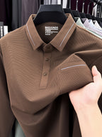 Autumn New Arrival Men's Fashion Long-Sleeve Polo Shirt, Versatile Casual Button- Lapel Seamless Men's Long-Sleeve Top, Suitable for Business Casual Outings, Dates, and Walks, an Essential Top for Casual Attire - Coffee Color