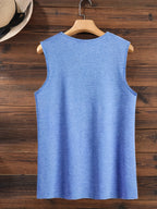 Sleeveless V-Neck Casual Tank Top with Letter Print, Perfect for Summer And Spring, Women'S Apparel - Blue