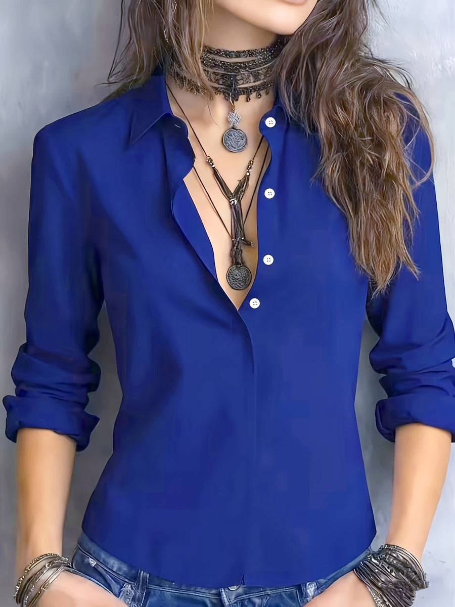 Elegant Long-sleeve Blouse for Women, Suitable for Spring and Summer, Ideal for Business Commuting - Navy Color