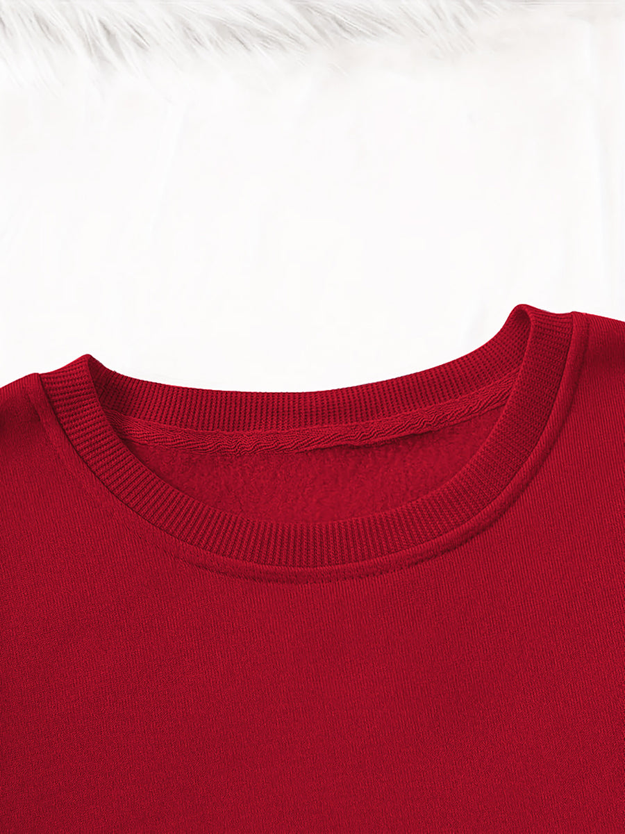 Women'S Casual Fleece-Lined Sweatshirt with a Round Neck And Matching Elastic Sports Pants Featuring a Leopard Print Design, Perfect for Autumn And Winter - Red-Black