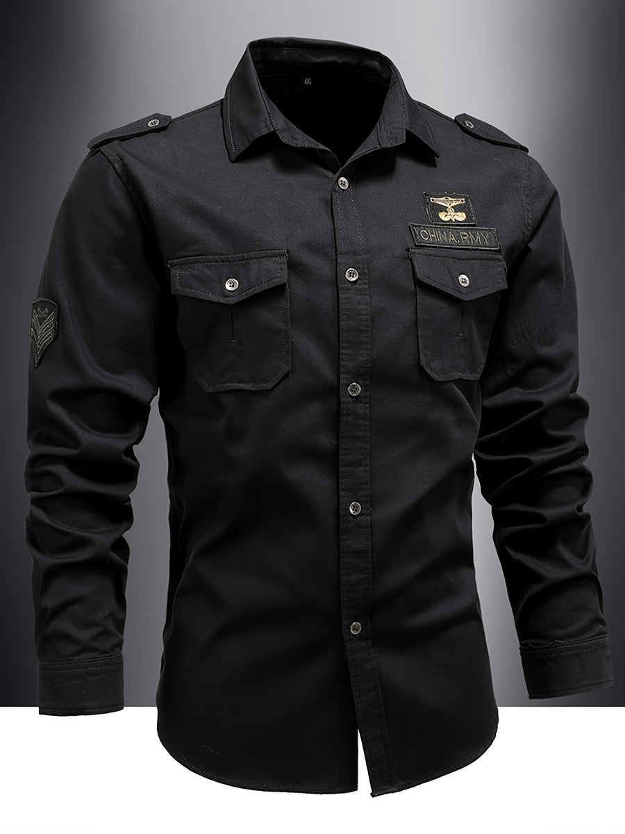 Men'S Long-Sleeved Shirt, Long-Sleeved Workwear, Casual Workwear, Twill Shirt, Top, Men'S Outdoor Plus Size Men'S Clothing, High-Density Twill Outdoor Shirt, Casual Workwear Top, Thin - Black