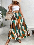 A Half-Length Skirt with a Geometric Print Designed to Attract Wealth, Featuring Pleats And a Flared Shape - Mixed colors