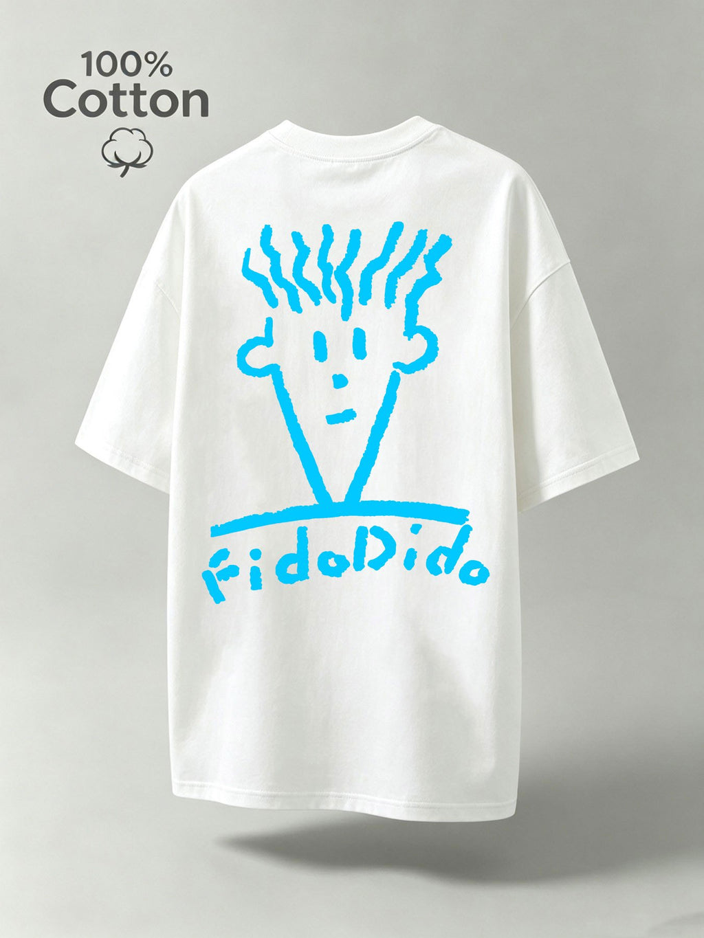Summer Pure Cotton FidoDido Casual Doodle Graffiti Style Print Men's Short-Sleeve T-Shirt, Moisture-Wicking and Sweat-Absorbent, Comfortable for Casual Wear, Street Style, Outdoor Sports, and Fitness - White