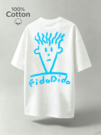 Summer Pure Cotton FidoDido Casual Doodle Graffiti Style Print Men's Short-Sleeve T-Shirt, Moisture-Wicking and Sweat-Absorbent, Comfortable for Casual Wear, Street Style, Outdoor Sports, and Fitness - White