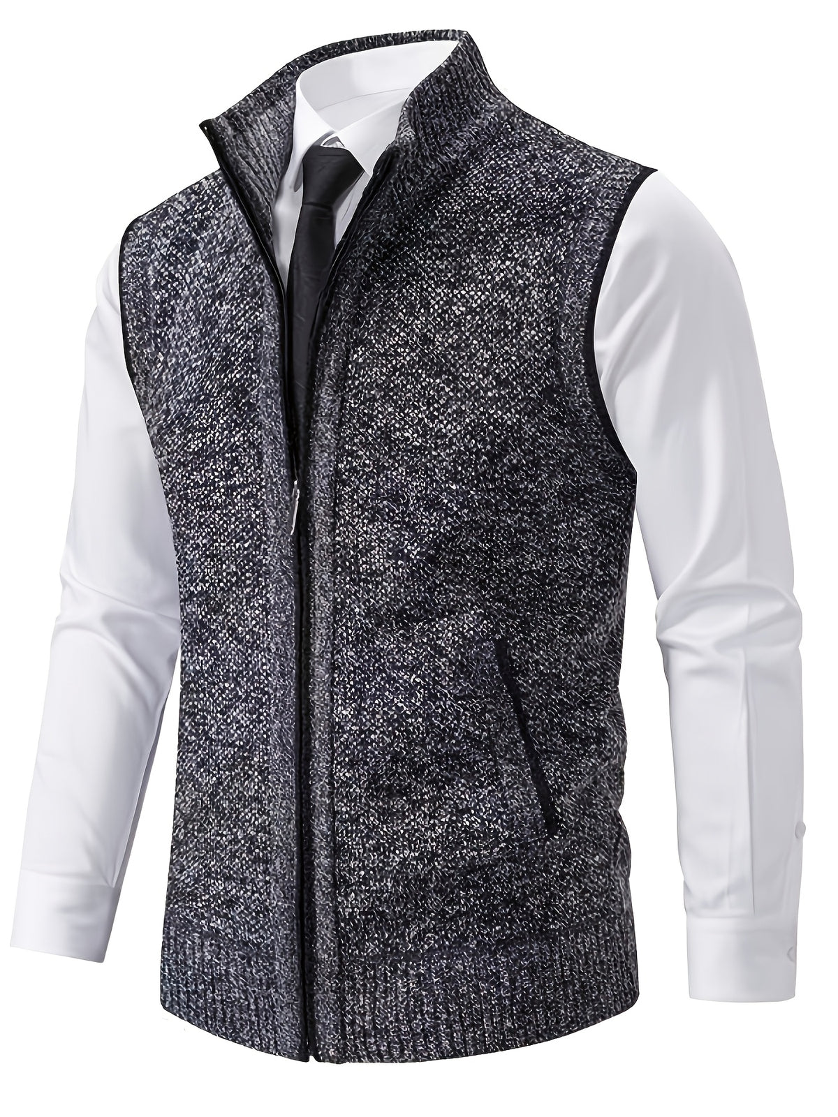 2pcs Spring/Autumn Style Sweater Knit Vest Zipper Cardigan with Real Pockets, Solid Color, Unisex Vest - E7015L+K