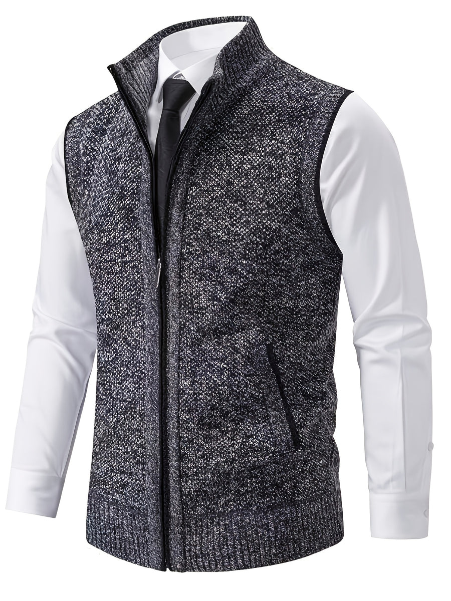 2pcs Spring/Autumn Style Sweater Knit Vest Zipper Cardigan with Real Pockets, Solid Color, Unisex Vest - E7015L+K