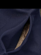 Solid Color Thermal Lined Hooded Jacket for Autumn/Winter Warmth and Casual Wear - Navy Color