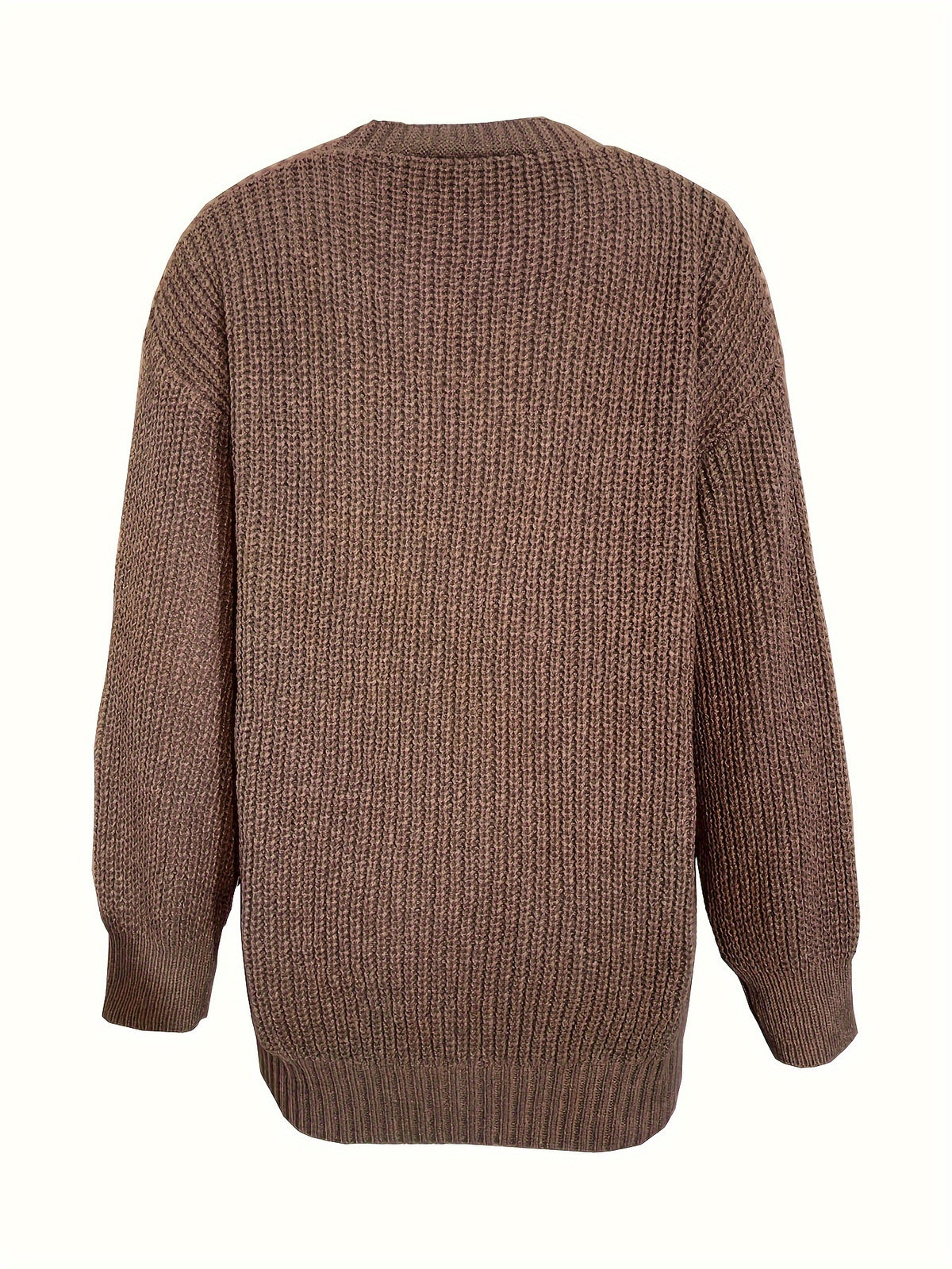 Women'S Autumn Winter New V-Neck Single Button Long Sleeve Solid Color Cardigan - Coffee Color